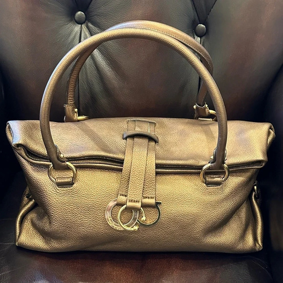 Gorgeous Rare Salvatore Ferragamo Bronze Metallic Leather Satchel NEW w/o Tags - Picture 1 of 12